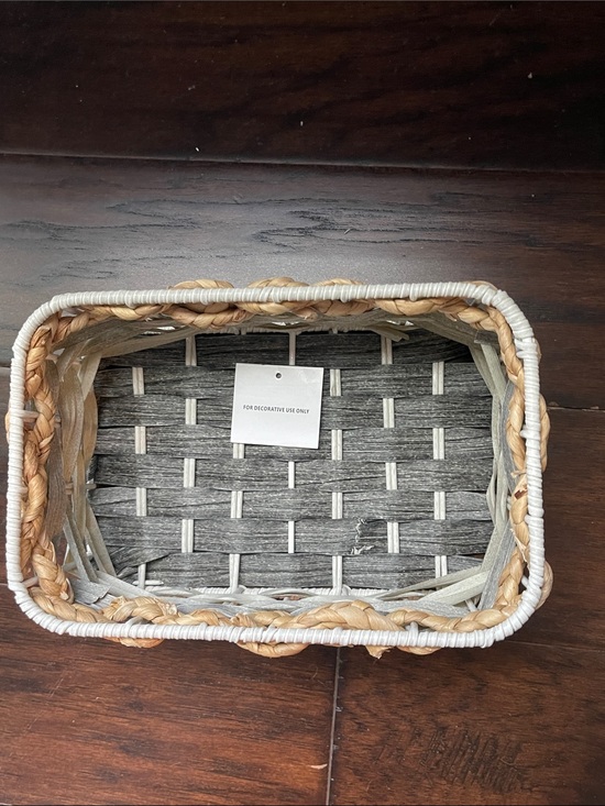 Other - Woven Rectangular Storage Basket in Natural, Gray and White - Unbranded